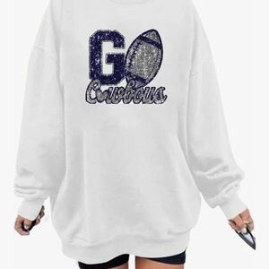 White Graphic Sweatshirt with Blue and Silver Accents